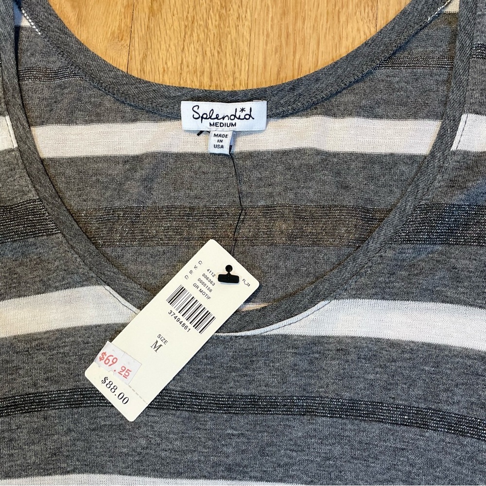 Anthropologie By Splendid Top in Gray & White W/Silvery Bands Womens Size Med